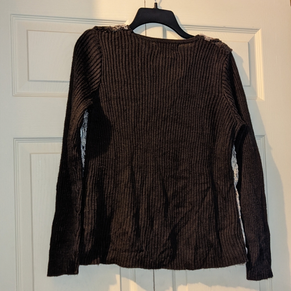 Alfred Dunner Full Zip Fur Sweater - Picture 3 of 6